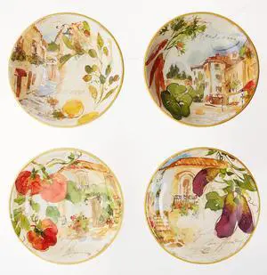 Piazzette 9.25" Soup/Pasta Bowls, Assorted Designs, Set of 4 Piazzette 9.25" Soup/Pasta Bowls, Assorted Designs, Set of 4