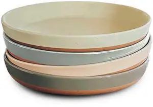 Ceramic Flat Pasta Bowl Set of 4-35oz, Microwave Safe Plate with High Edge - Modern Porcelain Dinnerware for Kitchen and Eating, Large Wide Bowls/Plates for Serving Dinner, Salad, etc- Neutrals Ceramic Flat Pasta Bowl Set of 4-35oz, Microwave Safe Plate with High Edge - Modern Porcelain Dinnerware for Kitchen and Eating, Large Wide Bowls/Plates for Serving Dinner, Salad, etc- Neutrals