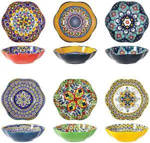 Ceramic Bowls Set of 6, 20 oz Colorful Soup & Cereal Bowls Boho Serving Bowls for Salad, Pasta, Snacks, Microwave & Dishwasher Safe Ceramic Bowls Set of 6, 20 oz Colorful Soup & Cereal Bowls Boho Serving Bowls for Salad, Pasta, Snacks, Microwave & Dishwasher Safe
