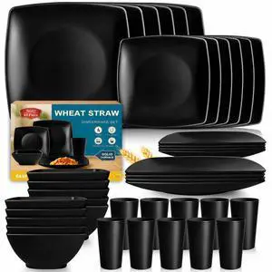 40-piece Plastic Wheat Straw Square Dinnerware Set,Service for10, Unbreakable Dinner Plates, Salad Plates, Snack Bowls, Tumblers 13.5 oz, Dishwasher Safe, Kitchen Outdoor Camping Dish, Black 40-piece Plastic Wheat Straw Square Dinnerware Set,Service for10, Unbreakable Dinner Plates, Salad Plates, Snack Bowls, Tumblers 13.5 oz, Dishwasher Safe, Kitchen Outdoor Camping Dish, Black