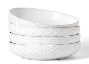 Embossed Ceramic Pasta Bowls, 42 oz Bowl Plates Set,9-Inch Large Serving Bowls Set of 4, Perfect for Pasta, Salad, Fruit, Sturdy&Stackable, Microwave & Dishwasher Safe Embossed Ceramic Pasta Bowls, 42 oz Bowl Plates Set,9-Inch Large Serving Bowls Set of 4, Perfect for Pasta, Salad, Fruit, Sturdy&Stackable, Microwave & Dishwasher Safe