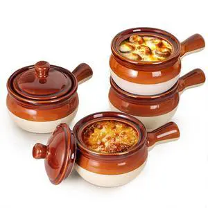 French Onion Soup Bowls with Handles, 18 Ounce Ceramic French Onion Soup Bowls Oven Safe for Soup, Chili, Beef Stew, Cereal, Pot Pies, Set of 4 French Onion Soup Bowls with Handles, 18 Ounce Ceramic French Onion Soup Bowls Oven Safe for Soup, Chili, Beef Stew, Cereal, Pot Pies, Set of 4