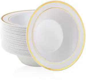 100PCS Plastic Bowls with Gold Rim-12oz disposable Soup Bowls, Christmas Thanksgiving Premium Dessert Salad Bowls for Wedding/Party 100PCS Plastic Bowls with Gold Rim-12oz disposable Soup Bowls, Christmas Thanksgiving Premium Dessert Salad Bowls for Wedding/Party