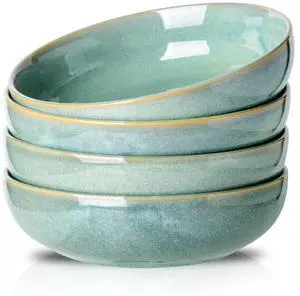 8.5 inch Large Pasta Bowls Set of 4, 46oz Big Salad Bowl Set of 4, Shallow Bowls, Dinner Bowls Set, Ceramic Bowls Set Microwave and Dishwasher Safe, Smooth glaze (Turquoise) 8.5 inch Large Pasta Bowls Set of 4, 46oz Big Salad Bowl Set of 4, Shallow Bowls, Dinner Bowls Set, Ceramic Bowls Set Microwave and Dishwasher Safe, Smooth glaze (Turquoise)