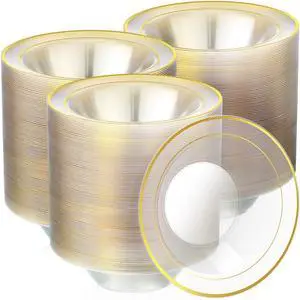 100 Pcs Plastic Bowls with Gold Rim 12 oz Disposable Soup Bowls Elegant Party Dessert Disposable Dinnerware Fancy Shatterproof Tableware for Serving Food, Wedding, Holidays(Clear,Line Style) 100 Pcs Plastic Bowls with Gold Rim 12 oz Disposable Soup Bowls Elegant Party Dessert Disposable Dinnerware Fancy Shatterproof Tableware for Serving Food, Wedding, Holidays(Clear,Line Style)