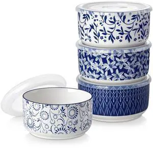 36 Oz Ceramic Serving Bowls with Lids Set of 4, Porcelain Lunch Bowls with Lids for Food Storage, Prep Bowl for Kitchen, Microwave & Dishwasher Safe,Series SELENE 36 Oz Ceramic Serving Bowls with Lids Set of 4, Porcelain Lunch Bowls with Lids for Food Storage, Prep Bowl for Kitchen, Microwave & Dishwasher Safe,Series SELENE