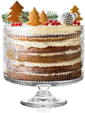 Glass Trifle Bowl with Pedestal, 3.43qt Footed Dessert Stand, Vintage Centerpiece Bowl for Layered Cakes, Fruits, Salad (Sunflower Pattern) Glass Trifle Bowl with Pedestal, 3.43qt Footed Dessert Stand, Vintage Centerpiece Bowl for Layered Cakes, Fruits, Salad (Sunflower Pattern)