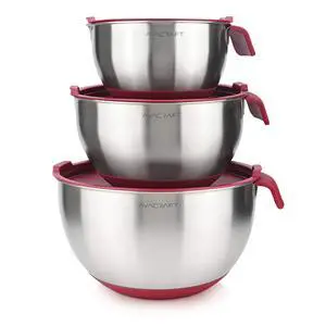 18/10 Stainless Steel Mixing Bowls with Lids, non slip silicone base bowls with Handle, Mixing Bowl Set with Pour Spouts & Measurement Marks, Home Essentials Cooking Bowls, (Red) 18/10 Stainless Steel Mixing Bowls with Lids, non slip silicone base bowls with Handle, Mixing Bowl Set with Pour Spouts & Measurement Marks, Home Essentials Cooking Bowls, (Red)