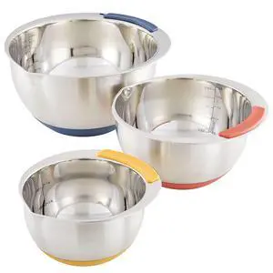 Curry Kitchenware Pantryware Stainless Steel Nesting Mixing Bowls, 3-Piece Set, Silver with Color Accent Handles Curry Kitchenware Pantryware Stainless Steel Nesting Mixing Bowls, 3-Piece Set, Silver with Color Accent Handles