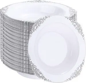 100PCS Silver Plastic Bowls - 12 oz Silver Disposable Salad Bowls - Heavy Duty Disposable Soup Bowl - Fancy Plastic Ice Cream Bowl for Weddings Parties Dinners Picnics 100PCS Silver Plastic Bowls - 12 oz Silver Disposable Salad Bowls - Heavy Duty Disposable Soup Bowl - Fancy Plastic Ice Cream Bowl for Weddings Parties Dinners Picnics