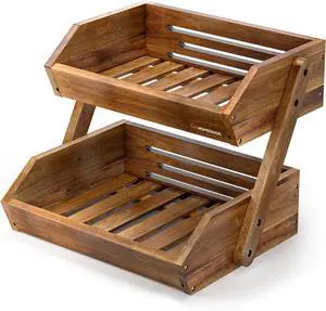 Fruit Basket: 2-Tier Acacia Wood Fruit Bowl for Kitchen, Fruit Stand Storage Holder for Vegetables and Snack Home Kitchen Countertop Organizer (Self-assembly) Fruit Basket: 2-Tier Acacia Wood Fruit Bowl for Kitchen, Fruit Stand Storage Holder for Vegetables and Snack Home Kitchen Countertop Organizer (Self-assembly)
