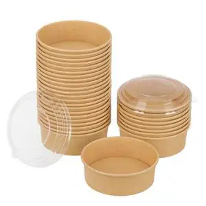 100 Pack 20 oz Disposable Bowls with Lids, Kraft Paper Salad Bowls with Lids, Paper Soup Bowls Food Container for Cold/Hot Food or Takeout 100 Pack 20 oz Disposable Bowls with Lids, Kraft Paper Salad Bowls with Lids, Paper Soup Bowls Food Container for Cold/Hot Food or Takeout