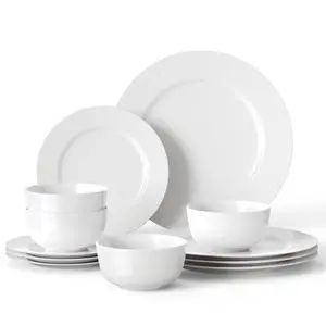 16 Pieces Plates and Bowls Sets, White Porcelain Dinnerware Sets, Ceramic Dishes Set Service for 4, White Kitchen Dinner Dining Ware Set 16 Pieces Plates and Bowls Sets, White Porcelain Dinnerware Sets, Ceramic Dishes Set Service for 4, White Kitchen Dinner Dining Ware Set