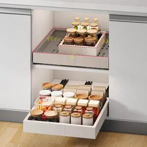 Pull out Cabinet Organizer,Width (11"-16") and Depth (17"-24") Expandable With 3 Rails,No Drill Adjustable Slide out Drawers for Kitchen,Pantry,Adhesive Roll out Shelves,for Cabinets Without Lip,White Pull out Cabinet Organizer,Width (11"-16") and Depth (17"-24") Expandable With 3 Rails,No Drill Adjustable Slide out Drawers for Kitchen,Pantry,Adhesive Roll out Shelves,for Cabinets Without Lip,White
