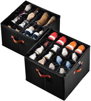 2 Pack Shoe Organizer for Closet, Fits up to 32 Pairs, Adjustable Dividers for Shoe Storage, Space-Saving Shoe Bins and Clear Top, Black 2 Pack Shoe Organizer for Closet, Fits up to 32 Pairs, Adjustable Dividers for Shoe Storage, Space-Saving Shoe Bins and Clear Top, Black