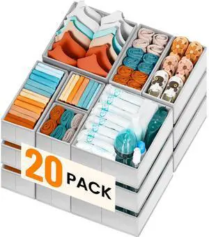 Drawer Organizer Clothes, 20 Pack Dresser Organizer Bins for Baby Clothes - Underwear Bra Sock Organizer - Fabric Closet Organization and Storage Dividers for Nursery Bedroom Dorm Drawer Organizer Clothes, 20 Pack Dresser Organizer Bins for Baby Clothes - Underwear Bra Sock Organizer - Fabric Closet Organization and Storage Dividers for Nursery Bedroom Dorm