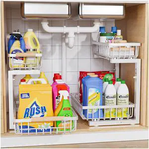 Under Sink Organizer,2 Pack Under Kitchen Sink Organizer,2 Tier Sliding-Out,5 Level Height Adjustable,Thickened Carbon Steel,Anti-Rust Treatment,for Kitchen Bathroom Black Under Sink Organizer,2 Pack Under Kitchen Sink Organizer,2 Tier Sliding-Out,5 Level Height Adjustable,Thickened Carbon Steel,Anti-Rust Treatment,for Kitchen Bathroom Black