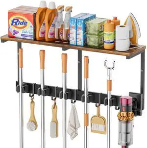 Broom Holder Wall Mount with Cleaning Supplies Organizer, Laundry Room Organization and Storage Shelves with Mop Hanger Rack Gripper Hooks, Utility Shelf Closet Organizer for Home Garage Kitchen Broom Holder Wall Mount with Cleaning Supplies Organizer, Laundry Room Organization and Storage Shelves with Mop Hanger Rack Gripper Hooks, Utility Shelf Closet Organizer for Home Garage Kitchen