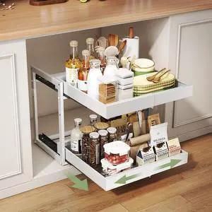 Expandable Pull Out Cabinet Organizer, 2-Tier Slide Out Drawer for Kitchen Cabinets, Adjustable Width 1218.5", Slide Out Shelves for Kitchen, Bathroom, Pantry, Heavy Duty Caddy(White) Expandable Pull Out Cabinet Organizer, 2-Tier Slide Out Drawer for Kitchen Cabinets, Adjustable Width 1218.5", Slide Out Shelves for Kitchen, Bathroom, Pantry, Heavy Duty Caddy(White)