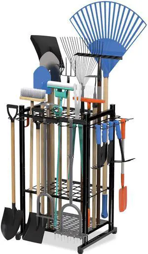 Garden Tool Organizer Rack Up to 50 Tools, Heavy-Duty Steel Yard Tool Organizer for Garage Storage with 11 Hooks, Broom Holder & Garden Tool Rack for Shed, Patio, Outdoor Use, Black Garden Tool Organizer Rack Up to 50 Tools, Heavy-Duty Steel Yard Tool Organizer for Garage Storage with 11 Hooks, Broom Holder & Garden Tool Rack for Shed, Patio, Outdoor Use, Black