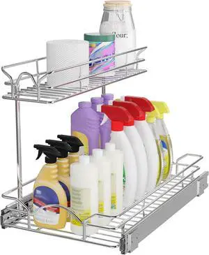 Under Sink Cabinet Organizer Two Tier Pull Out Shelf (14.75W x 17D), Under Sink Sliding Shelf for Kitchen Bathroom Cabinet 2 Tier Chrome Under Sink Cabinet Organizer Two Tier Pull Out Shelf (14.75W x 17D), Under Sink Sliding Shelf for Kitchen Bathroom Cabinet 2 Tier Chrome
