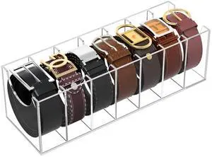 Belt Organizer, Acrylic Belt Storage Holder for The Closet, 7 Compartments Display Case for Tie and Bow Tie Belt Organizer, Acrylic Belt Storage Holder for The Closet, 7 Compartments Display Case for Tie and Bow Tie