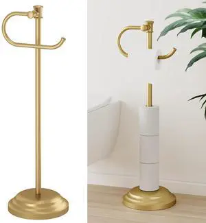 25" Toilet Paper Roll Tissue Holder Free Standing with Shelf Storage Stand for 4 Rolls, Freestanding Hardware Accessories Rack Brushed Gold 25" Toilet Paper Roll Tissue Holder Free Standing with Shelf Storage Stand for 4 Rolls, Freestanding Hardware Accessories Rack Brushed Gold