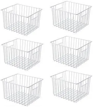 Freezer Basket Organizer, Refrigerator Metal Wire Storage Divider, Household Container Bins with Handles for Kitchen, Pantry, Cabinet, Closets - Pearl White (6, 11in x 10in x 5.5in) Freezer Basket Organizer, Refrigerator Metal Wire Storage Divider, Household Container Bins with Handles for Kitchen, Pantry, Cabinet, Closets - Pearl White (6, 11in x 10in x 5.5in)
