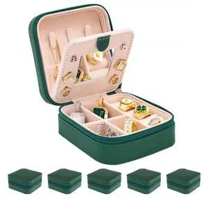 Travel Jewelry Case with Mirror - Small Organizer Box for Girls & Women (Green-5) Travel Jewelry Case with Mirror - Small Organizer Box for Girls & Women (Green-5)