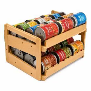 Adjustable Can Organizer Rack, Two Tier Bamboo Stackable FIFO Cans Dispenser, Modern Style, Countertop, Assembly Required, Anti Shedding Adjustable Can Organizer Rack, Two Tier Bamboo Stackable FIFO Cans Dispenser, Modern Style, Countertop, Assembly Required, Anti Shedding