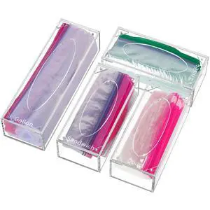 Food Bag Storage Organizer, Acrylic Kitchen Drawer Baggie Box, Compatible with Gallon, Slider Quart, Freezer, Sandwich, Snack, Variety Size Bags, 4 separate Pack(Clear) Food Bag Storage Organizer, Acrylic Kitchen Drawer Baggie Box, Compatible with Gallon, Slider Quart, Freezer, Sandwich, Snack, Variety Size Bags, 4 separate Pack(Clear)