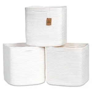 13 Inch Cube Storage Bins Cotton Rope Woven Baskets for Organizing 3-Pack | 13 x 13 Storage Cubes | Fabric Square Storage Baskets for Shelves Organizer, Kids Toy Bins, Closet Baby Nursery 13 Inch Cube Storage Bins Cotton Rope Woven Baskets for Organizing 3-Pack | 13 x 13 Storage Cubes | Fabric Square Storage Baskets for Shelves Organizer, Kids Toy Bins, Closet Baby Nursery