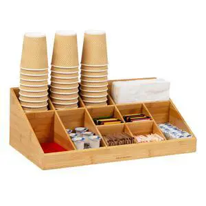 Cup and Condiment Station, Countertop Org, Coffee Bar, Rayon from Bamboo Cup, 18.125"L x 9.5"W x 6.5"H, Brown Cup and Condiment Station, Countertop Org, Coffee Bar, Rayon from Bamboo Cup, 18.125"L x 9.5"W x 6.5"H, Brown