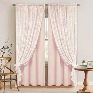 Linen Pink Curtains for Bedroom, Double Layered Curtain 84 Inch Length 2 Panels Set, Farmhouse Rod Pocket Curtains & Drapes with Tiebacks, Light Filtering Curtain for Living Room, 52 x 84 Inch Linen Pink Curtains for Bedroom, Double Layered Curtain 84 Inch Length 2 Panels Set, Farmhouse Rod Pocket Curtains & Drapes with Tiebacks, Light Filtering Curtain for Living Room, 52 x 84 Inch