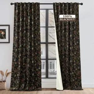 Black Floral Curtains 84 Inches Long, 100% Blackout Vintage Boho Velvet Curtains & Drapes Thermal Insulated Super Soft Patterned Panels for Living Room Bedroom, W52 x L84, 2 Panels Black Floral Curtains 84 Inches Long, 100% Blackout Vintage Boho Velvet Curtains & Drapes Thermal Insulated Super Soft Patterned Panels for Living Room Bedroom, W52 x L84, 2 Panels