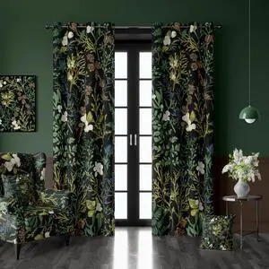 Botanical Curtains 100% Blackout 2 Panels Set Green Plant Black Out Curtain Black Floral Cottage Core Thermal Insulated Window Treatments Decor for Living Room Bedroom Curtain 52x84 Inch Botanical Curtains 100% Blackout 2 Panels Set Green Plant Black Out Curtain Black Floral Cottage Core Thermal Insulated Window Treatments Decor for Living Room Bedroom Curtain 52x84 Inch