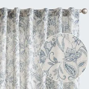 Blue Floral Linen Curtains for Living Room 84 Inches Long Farmhouse Curtains for Bedroom Vintage Print on Beige Light Filtering Window Drapes Back Tab Rod Pocket 2 Panels Blue Floral Linen Curtains for Living Room 84 Inches Long Farmhouse Curtains for Bedroom Vintage Print on Beige Light Filtering Window Drapes Back Tab Rod Pocket 2 Panels