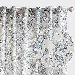 Floral Linen Curtains for Living Room Blue French Country Farmhouse Curtains 96 Inches Long Light Filtering Window Back Tab Drapes 2 Panels Blue on Beige Floral Linen Curtains for Living Room Blue French Country Farmhouse Curtains 96 Inches Long Light Filtering Window Back Tab Drapes 2 Panels Blue on Beige