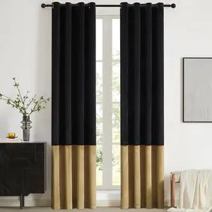 Black Gold Color Block Window Curtains Panels 84 inches Long Velvet Farmhouse Drapes for Bedroom Living Room Darkening Treatment with Grommet Set of Black Gold Black Gold Color Block Window Curtains Panels 84 inches Long Velvet Farmhouse Drapes for Bedroom Living Room Darkening Treatment with Grommet Set of Black Gold