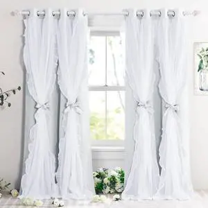 Shabby Chic Curtains for Bedroom Double Layer White Ruffle Sheer Overlay with Tiebacks French Country Drapes for Bedroom Decor, 52" W x 84" L, Greyish White, 2 Pieces Shabby Chic Curtains for Bedroom Double Layer White Ruffle Sheer Overlay with Tiebacks French Country Drapes for Bedroom Decor, 52" W x 84" L, Greyish White, 2 Pieces