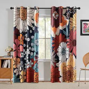 Boho Floral Blackout Curtains 84 inch Long for Living Room Thermal Insulated Privacy Protect Noise Reduction Black Out Flower Pattern Grommet Drapes for Dining Room Bedroom, 2 Pcs, 52" Wide Boho Floral Blackout Curtains 84 inch Long for Living Room Thermal Insulated Privacy Protect Noise Reduction Black Out Flower Pattern Grommet Drapes for Dining Room Bedroom, 2 Pcs, 52" Wide