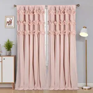 Luxurious Peach Pink Blackout Curtains with 3 Rows of Handmade Butterfly Flower Ruffles, Room Darkening and Soundproof Window Curtain 54" x 84", 2 Panels, Machine Washable (LQ-37) Luxurious Peach Pink Blackout Curtains with 3 Rows of Handmade Butterfly Flower Ruffles, Room Darkening and Soundproof Window Curtain 54" x 84", 2 Panels, Machine Washable (LQ-37)