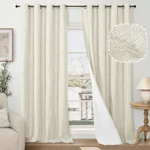 60 Inch Wide Linen Blackout Curtains for Living Room/Bedroom 84 Inch Length 2 Panels, Total Black Out Thermal Insulated Soundproof Grommet Boho Window Drapes White Liner for Modern Farmhouse, Natural 60 Inch Wide Linen Blackout Curtains for Living Room/Bedroom 84 Inch Length 2 Panels, Total Black Out Thermal Insulated Soundproof Grommet Boho Window Drapes White Liner for Modern Farmhouse, Natural