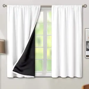 White Blackout Curtains for Bedroom 54 Inch Length, Short Thermal Insulated Full Room Darkening Soundproof Rod Pocket Curtains & Drapes, 2 Panels, Each Panel 52 Inch Wide, Pure White White Blackout Curtains for Bedroom 54 Inch Length, Short Thermal Insulated Full Room Darkening Soundproof Rod Pocket Curtains & Drapes, 2 Panels, Each Panel 52 Inch Wide, Pure White