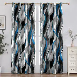 Blue and Grey Blackout Curtains Modern Striped Decorative 100% Light Blocking Darkening Grommet Blue Curtain for Living Room Villa, Bedroom Gray and Blue 2 Panels Set, 52x84 Inches Blue and Grey Blackout Curtains Modern Striped Decorative 100% Light Blocking Darkening Grommet Blue Curtain for Living Room Villa, Bedroom Gray and Blue 2 Panels Set, 52x84 Inches