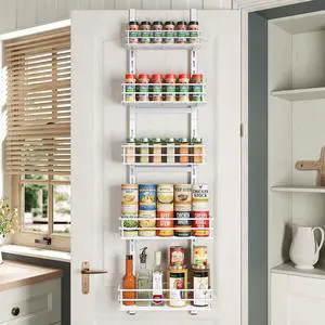 Adjustable 5-Tier Over the Door Pantry Organizer, Spice Rack, Narrow Hanging Shelf for Kitchen Storage and Organization (White) Adjustable 5-Tier Over the Door Pantry Organizer, Spice Rack, Narrow Hanging Shelf for Kitchen Storage and Organization (White)
