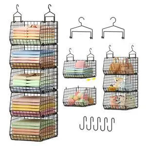 Capacity Upgrade Edition Deeper 4'' 5 Tier Foldable Hanging Closet Organizer and StorageWire Cabinet Shelves and Rack with 5 S Hooks,Stackable Metal Basket Bins for Clothes Shoe Purse,Black Capacity Upgrade Edition Deeper 4'' 5 Tier Foldable Hanging Closet Organizer and StorageWire Cabinet Shelves and Rack with 5 S Hooks,Stackable Metal Basket Bins for Clothes Shoe Purse,Black