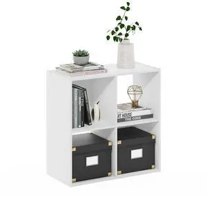4-Cube Bookshelf with Open & Closed Back Cubes, 2 x 2 Storage Organizer Cabinet, 11.6 x 24.2 x 24.2, for Living Room, Bedroom, Home Office, White 4-Cube Bookshelf with Open & Closed Back Cubes, 2 x 2 Storage Organizer Cabinet, 11.6 x 24.2 x 24.2, for Living Room, Bedroom, Home Office, White