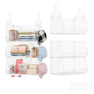 3 Tier Extra Large Closet Hanging Shelves with Divider, 16.5"L x 11.8"W x 33.6"H Closets Organizers and Storage with 5 S Hooks, Clothes Organizer for Sweaters Shoes Handbags Clutches Accessories-White 3 Tier Extra Large Closet Hanging Shelves with Divider, 16.5"L x 11.8"W x 33.6"H Closets Organizers and Storage with 5 S Hooks, Clothes Organizer for Sweaters Shoes Handbags Clutches Accessories-White