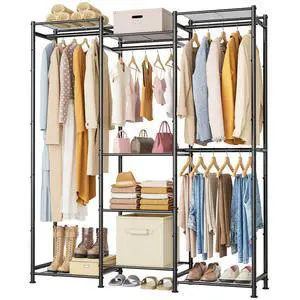 Wardrobe Closet, 4 Hanging Spaces Portable Clothes Rack,Free Standing Closet Organizer and Storage System with Hanging Rods,Clothing Rack Suitable for Cloakroom,Bedroom,Entrances,etc.Black Wardrobe Closet, 4 Hanging Spaces Portable Clothes Rack,Free Standing Closet Organizer and Storage System with Hanging Rods,Clothing Rack Suitable for Cloakroom,Bedroom,Entrances,etc.Black